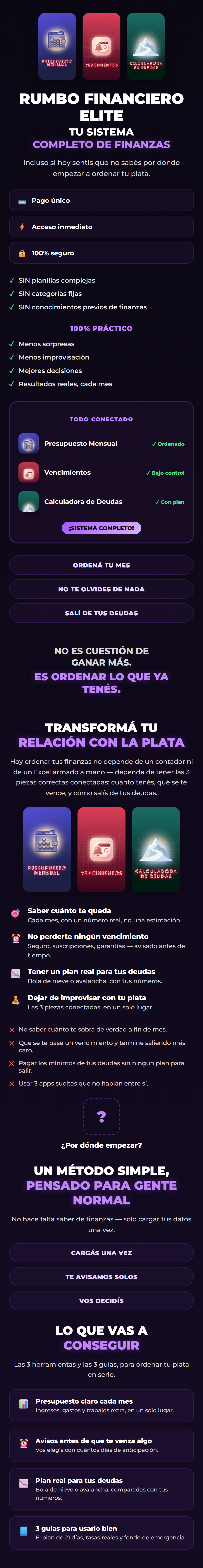 Rumbo Financiero Elite — las 3 herramientas conectadas para ordenar tus finanzas